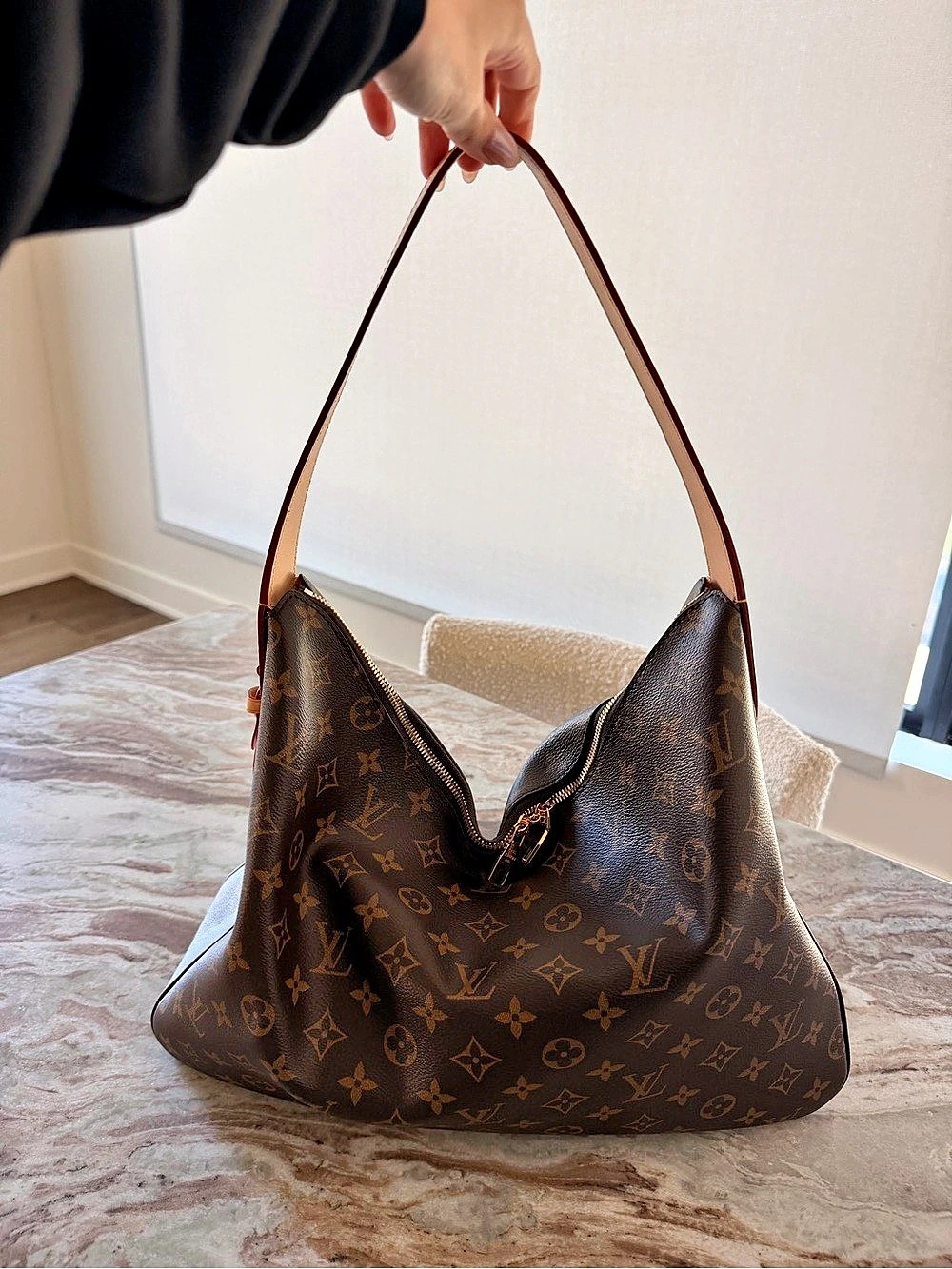 Louis Vuitton Monogram Odeon NM MM Hobo Brown & Red